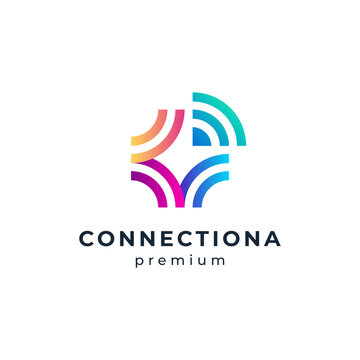 colorful and glossy letter C with wifi for internet and connection logo design