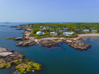 Historic coastal house aerial view in spring near Phillip's Beach in town of Swampscott, Massachusetts MA, USA. 