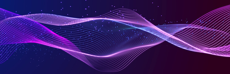 Naklejka premium Musical wave. Digital technology background. Abstract structure with glowing dots. Big data. 3D rendering