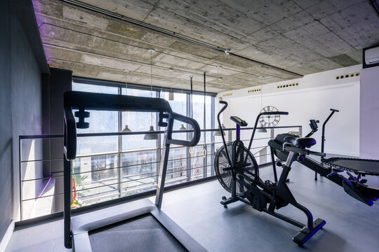 Treadmill, air cycling machine, rowing machine and fitness trampoline