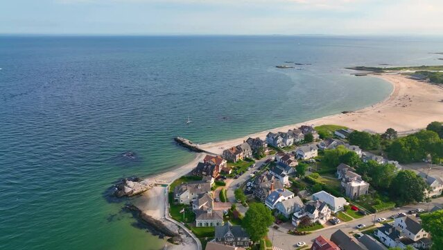 Ocean Beach aerial view in Ocean Beach Park at the mouth of Thames River in New London, Connecticut CT, USA. 