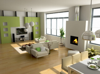 Fototapeta na wymiar modern interior design (privat apartment 3d rendering)