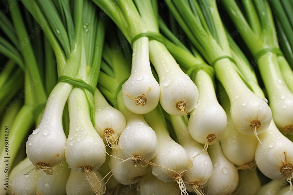 Poster Fresh Spring Onions. Ai generative