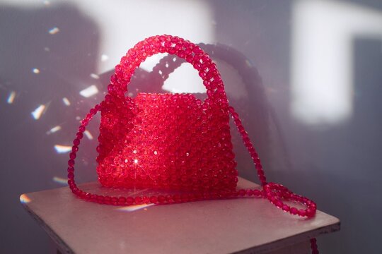 Bag made of pink beads