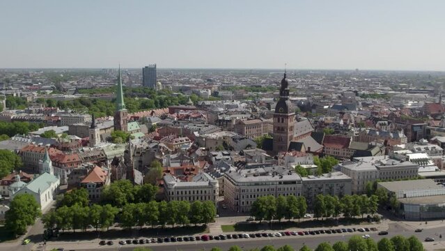 Captivating Aerial Tour: Exploring Riga's Historic Old Town Under the Summer Sun