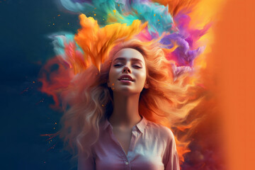 A blissful woman radiating self-assurance and refinement. Generative AI illustration.