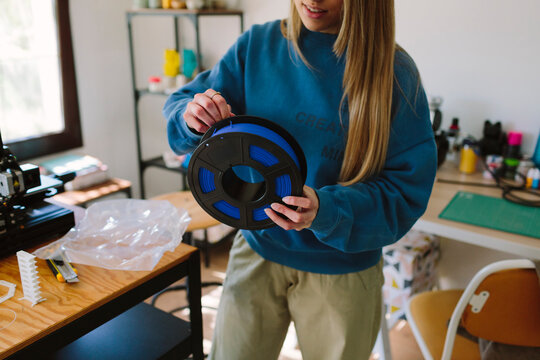 Woman with material for craftwork