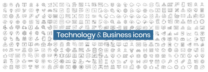technology and business line icons - 603091607