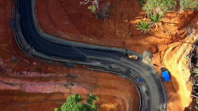 AH - Aerial View of Road Between Tropical Foreset in Aceh Province, Indonesia