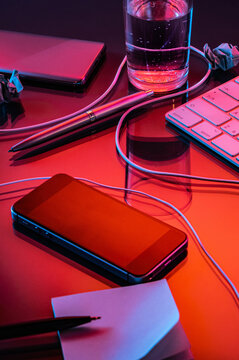 Web developer office desk .

