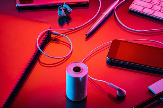 modern working space with devices.