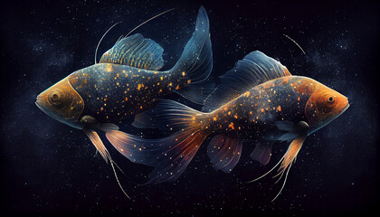 Pisces zodiac constellation, astrology, fish. AI generated