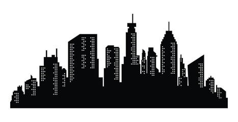 Fototapeta premium Silhouette High-rise Buildings. Modern flat city architecture. urban city landscape. Illustrations. 