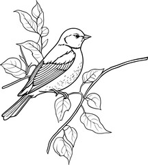 Bird Flower Line Art