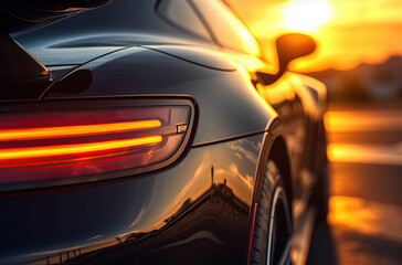 Fototapeta na wymiar Close up on backlight of a generic unbranded sport car, generative ai illustration