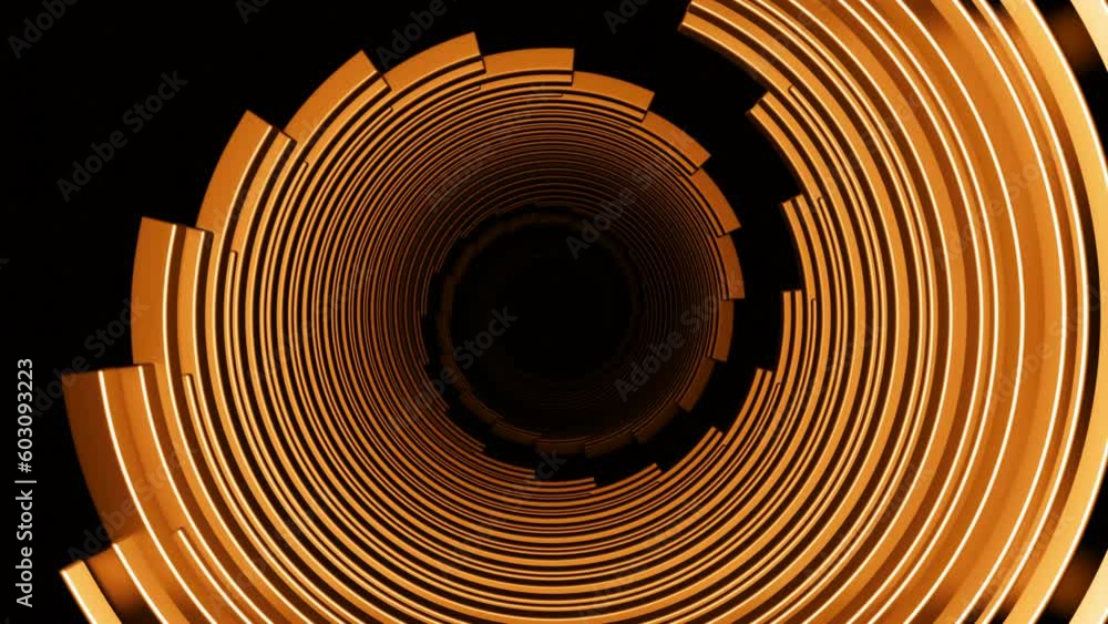 Poster red and orange neon patterns. design. black background with thin narrow stripes that make circular m