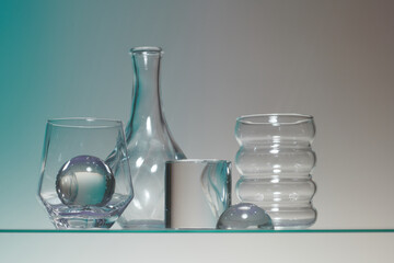 Set of transparent glasses goblets, glasses collection