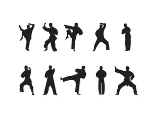 Karate player vector design and illustration. karate silhouettes. Vector set of karate fighting players in various poses. 
