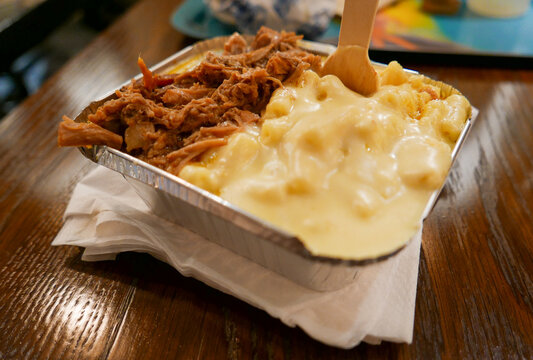 Shot Of The Pulled Pork And Mac & Cheese