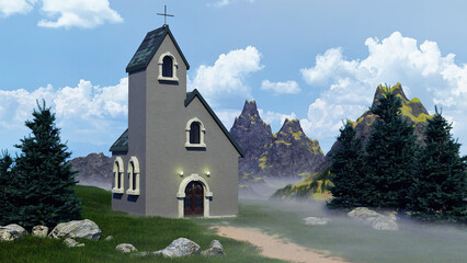 Fototapeta na wymiar A beautiful church in the mountains