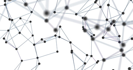 Abstract polygonal space with connecting dots and lines. Dark background. Connection structure. 3d Widescreen