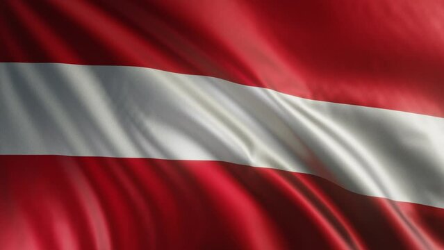 Austrian national flag waving in the wind. Austria is a landlocked country of Central Europe. Fabric textured background. Seamless loop in slow motion 4K