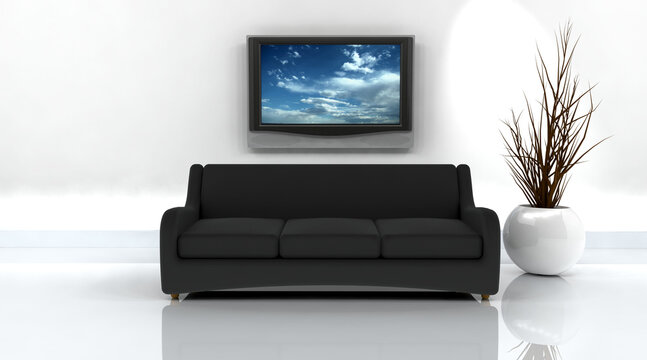 3d render of sofa and television on the wall