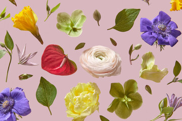 Decorative flowers in collage technique.