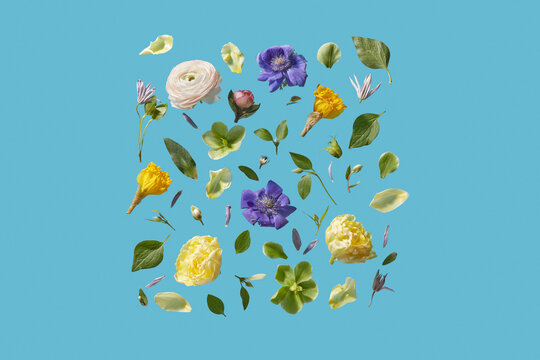 Elegant flowers in square floral pattern.