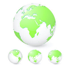 Vector illustration set of green globes showing our planet revolving in different stages