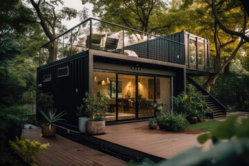 Fototapeta premium Modern Container Home exterior - Illustration created with Generative Ai Technology