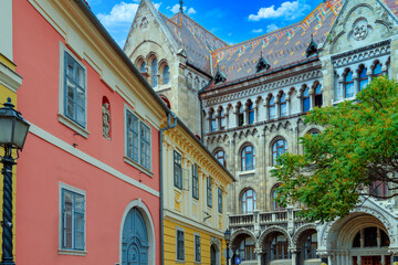 Fototapeta na wymiar Hungary, old streets in historic city near Budapest Castle and Fisherman bastion on Castle Hill.