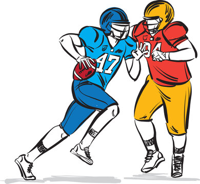football players two running with ball sports concept recreation vector illustration