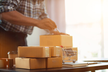 Small sme entrepreneurs run sme business at home and prepare enough products for taking orders...