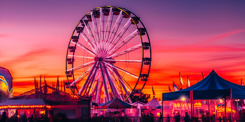 Ferris wheel at sunset - obrazy, fototapety, plakaty