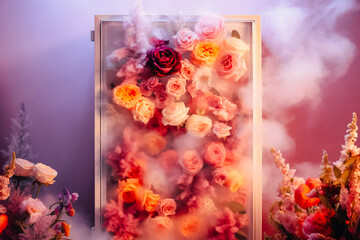 Refrigerator with colorful roses
