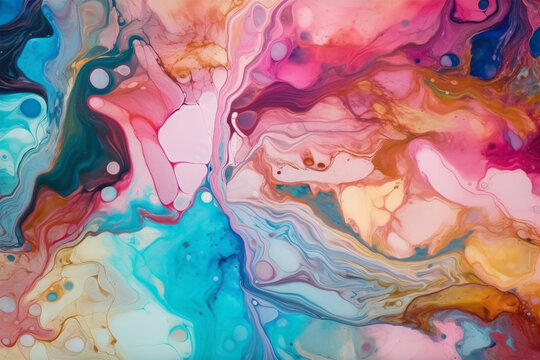 Abstract colorful pink, teal blue, orange lcohol ink art background. Generative AI illustration