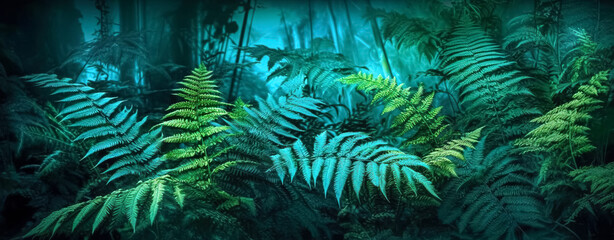 Fern Green leaves background. Green tropical fern leaves, monstera leaves, palm leaves, coconut leaf, fern, palm leaf, banana leaf. Panoramic jungle background. nature concept