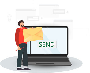 Person sending e-mail, received e-mail, admitting the documents, receiving positive answer, getting incoming letter by e-mail with admitted documents, hiring people on work concept, flat vector