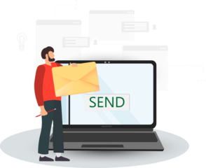 Person sending e-mail, received e-mail, admitting the documents, receiving positive answer, getting incoming letter by e-mail with admitted documents, hiring people on work concept, flat vector
