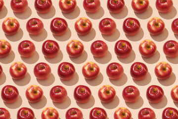 Many red apples on colored background, top view.