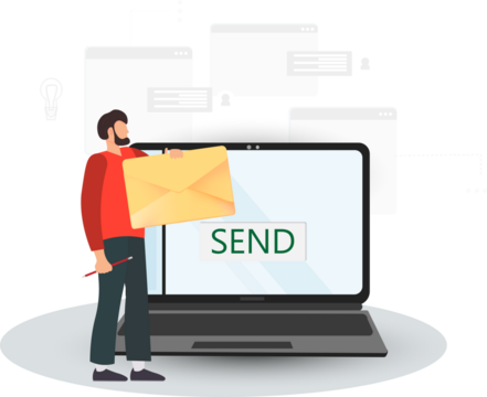 Person sending e-mail, received e-mail, admitting the documents, receiving positive answer, getting incoming letter by e-mail with admitted documents, hiring people on work concept, flat vector