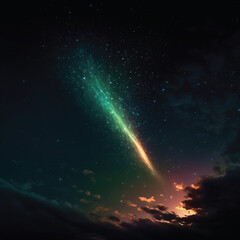 Obraz na płótnie Canvas Gazing Upward Mesmerizing Night Sky with Long Tailed Comet Generative AI