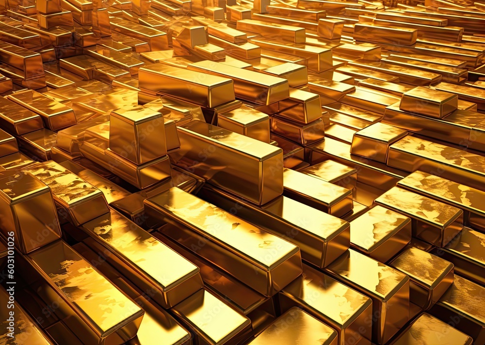 Poster stack of gold bars, financial concepts created with generative ai technology