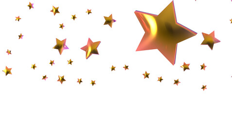 Banner with golden decoration. Festive border with falling glitter dust and stars.  3D PNG - PNG transparent