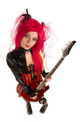 Fototapeta premium Attractive girl with guitar, high angle view