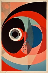 red retro design art illustration circle abstract eye vintage poster. Generative AI.
