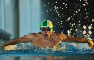 health and fitness lifestyle concept with young athlete swimmer recreating  on olimpic pool