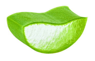 Aloe cut piece with transparent pulp inside, isolated on transparent background
