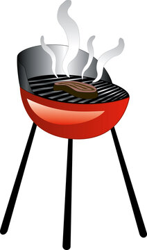Vector Illustration of a smoking grill with a piece of meat on the grill.